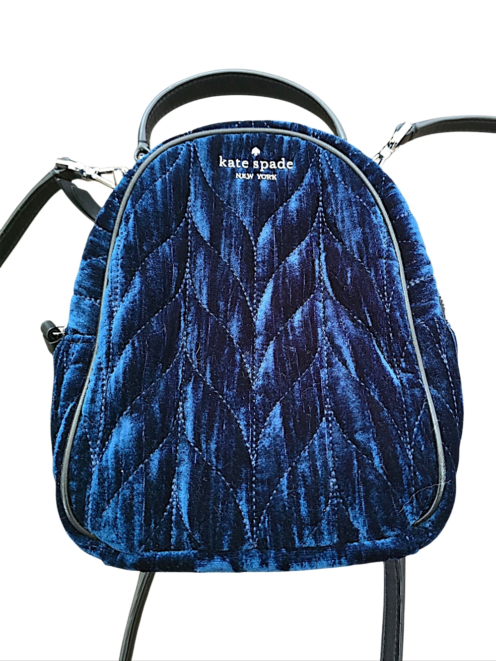 Kate Spade NY Briar Lane Quilted Crushed Velvet Convertible Mini Backpack - Blue